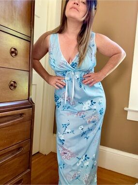 Vintage 70’s Hawaiiana Maxi Dress Light Blue Floral